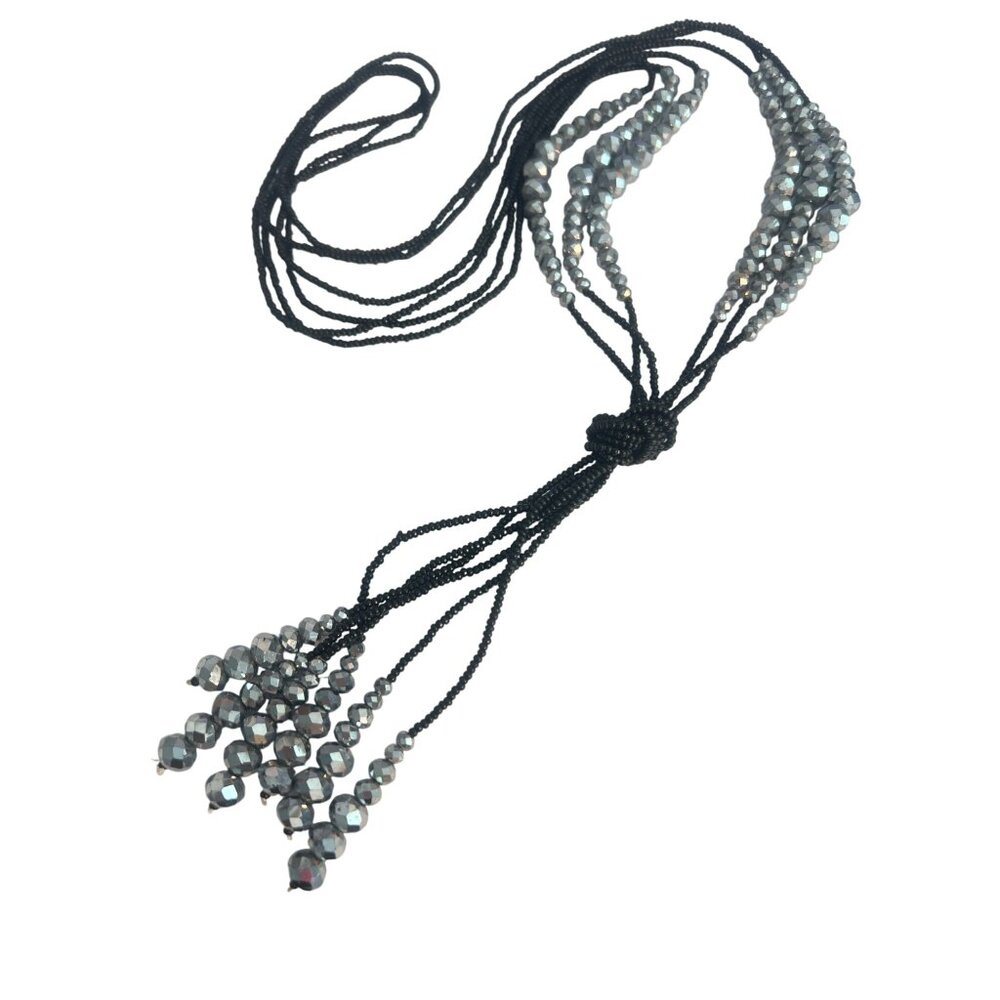3 Strand Vintage Style Lariat Necklace 20s Charleston Glass Faceted Beads 14"